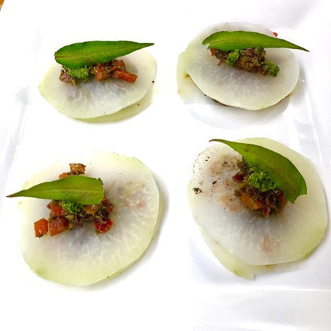 Kohlrabi Ravioli mit Korianderpesto Füllung