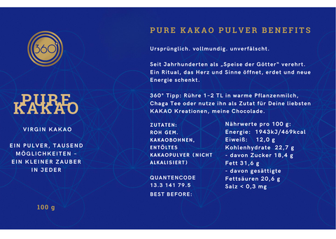 360° PURE KAKAO – Rohkakao Pulver | Virgin Hausmischung